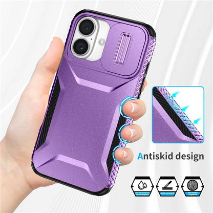 For iPhone 16 Case TPU+PC Phone Protector with Slide Lens Cover