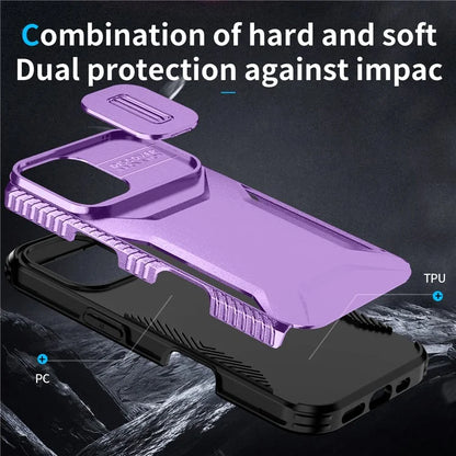 For iPhone 16 Case TPU+PC Phone Protector with Slide Lens Cover