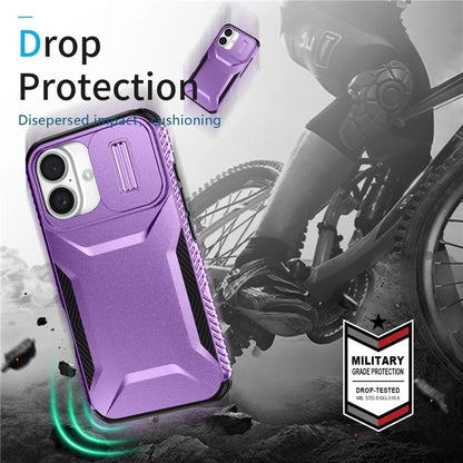 For iPhone 16 Case TPU+PC Phone Protector with Slide Lens Cover