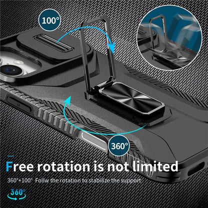 For iPhone 16 Plus Case TPU+PC Kickstand Slide Lens Lid Phone Cover