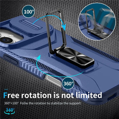 For iPhone 16 Plus Case TPU+PC Kickstand Slide Lens Lid Phone Cover