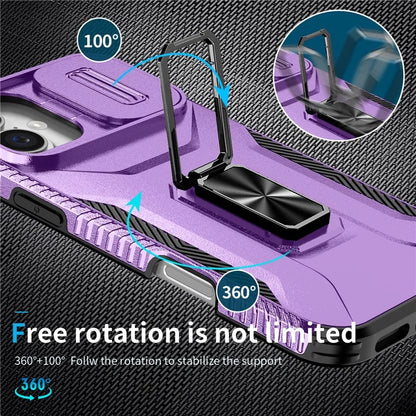 For iPhone 16 Plus Case TPU+PC Kickstand Slide Lens Lid Phone Cover