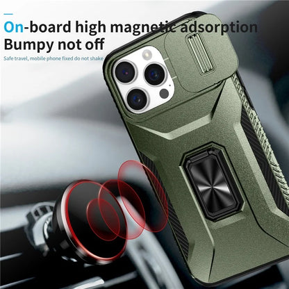 For iPhone 16 Pro Case Kickstand TPU+PC Phone Cover with Slide Lens Shield