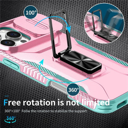 For iPhone 16 Pro Case Kickstand TPU+PC Phone Cover with Slide Lens Shield