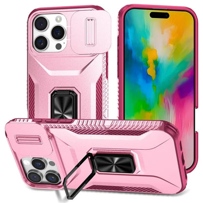 For iPhone 16 Pro Case Kickstand TPU+PC Phone Cover with Slide Lens Shield