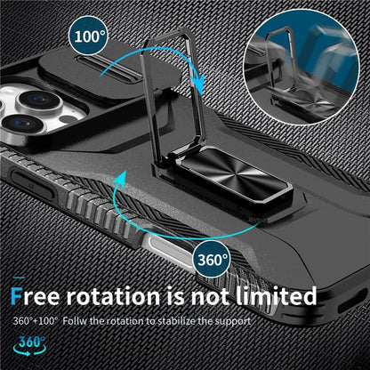 For iPhone 16 Pro Case Kickstand TPU+PC Phone Cover with Slide Lens Shield