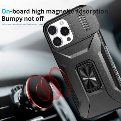 For iPhone 16 Pro Case Kickstand TPU+PC Phone Cover with Slide Lens Shield
