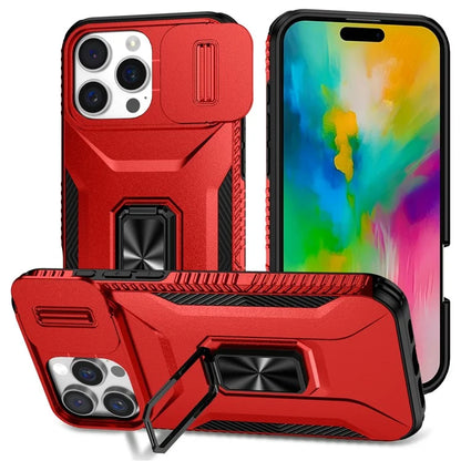 For iPhone 16 Pro Case Kickstand TPU+PC Phone Cover with Slide Lens Shield