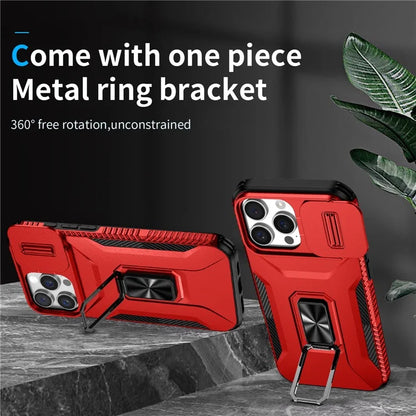 For iPhone 16 Pro Case Kickstand TPU+PC Phone Cover with Slide Lens Shield