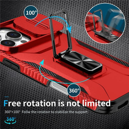 For iPhone 16 Pro Case Kickstand TPU+PC Phone Cover with Slide Lens Shield