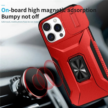 For iPhone 16 Pro Case Kickstand TPU+PC Phone Cover with Slide Lens Shield