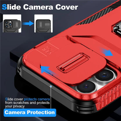 For iPhone 16 Pro Case Kickstand TPU+PC Phone Cover with Slide Lens Shield