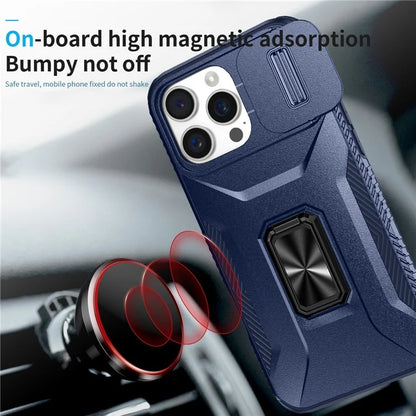 For iPhone 16 Pro Case Kickstand TPU+PC Phone Cover with Slide Lens Shield