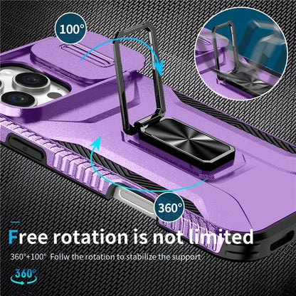 For iPhone 16 Pro Case Kickstand TPU+PC Phone Cover with Slide Lens Shield