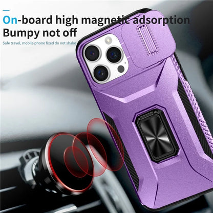 For iPhone 16 Pro Case Kickstand TPU+PC Phone Cover with Slide Lens Shield