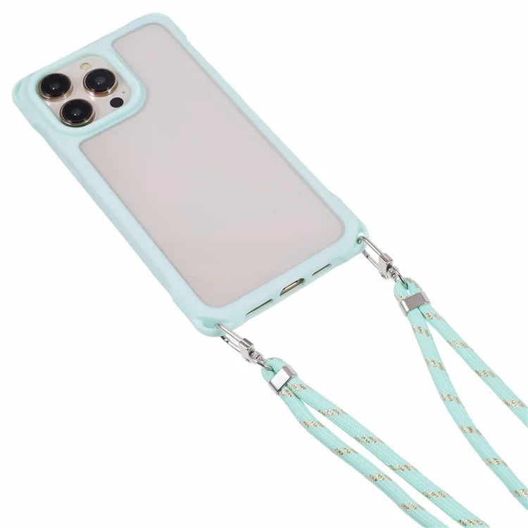 For iPhone 13 Pro Case PC+TPU Shockproof Phone Back Cover with Adjustable Strap