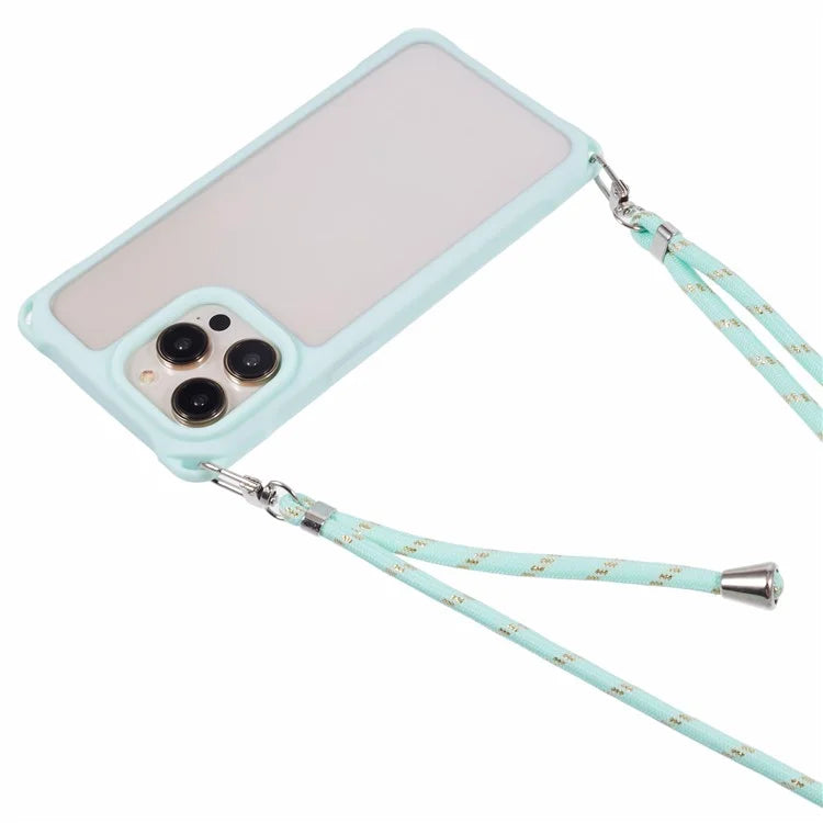For iPhone 13 Pro Case PC+TPU Shockproof Phone Back Cover with Adjustable Strap