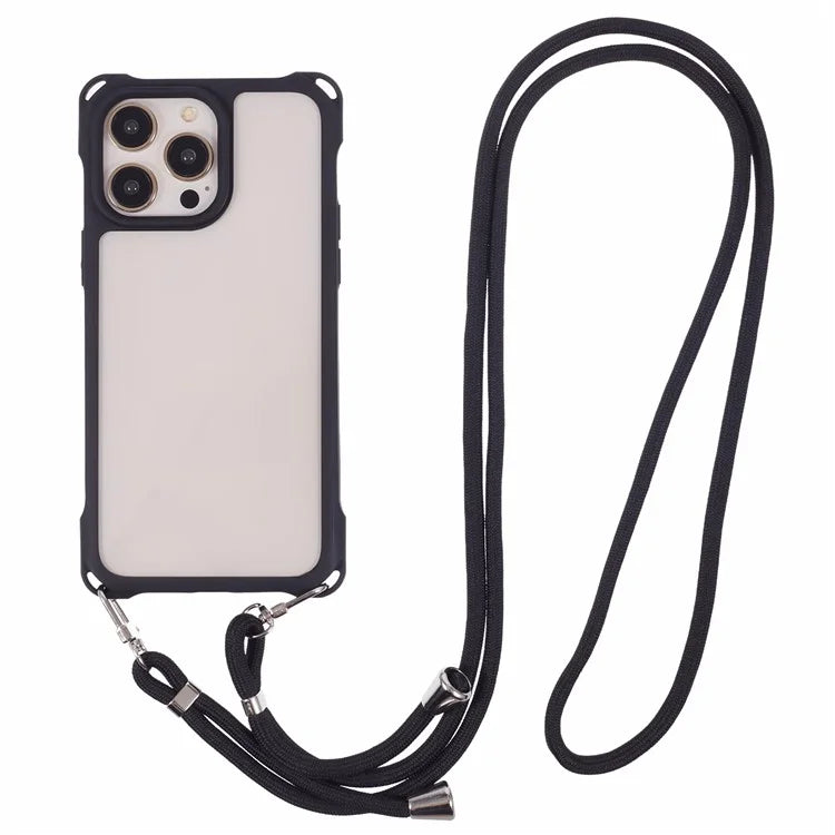 For iPhone 14 Pro Max Case PC+TPU Shockproof Phone Back Cover with Adjustable Strap
