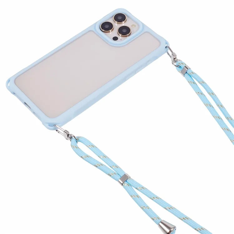 For iPhone 14 Pro Max Case PC+TPU Shockproof Phone Back Cover with Adjustable Strap