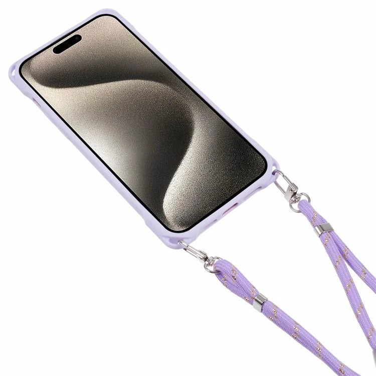 For iPhone 15 Pro Case PC+TPU Shockproof Phone Back Cover with Adjustable Strap