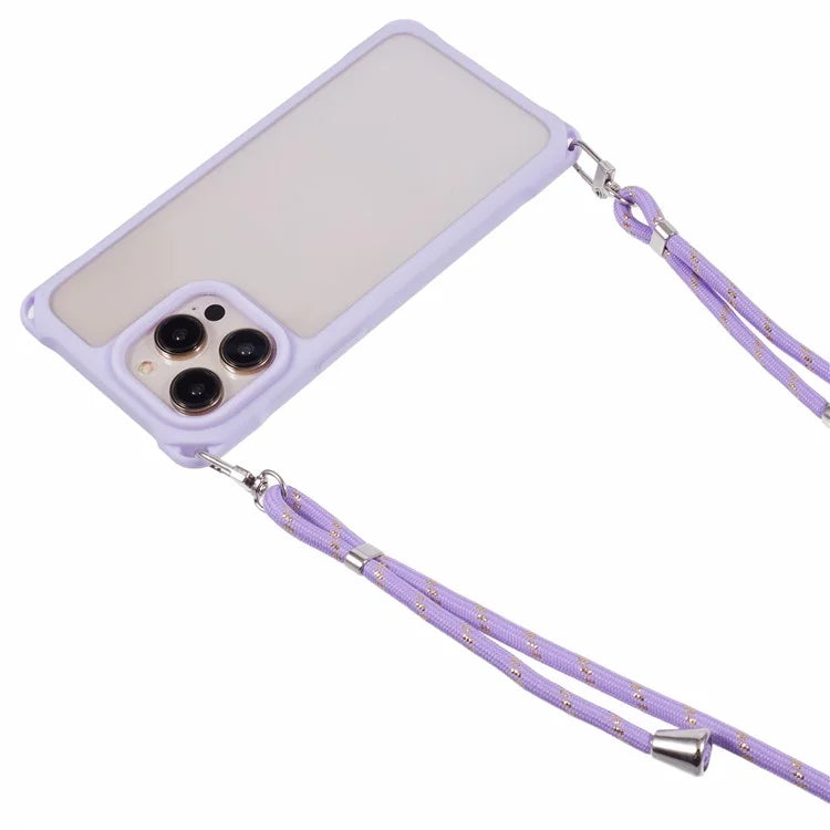 For iPhone 15 Pro Case PC+TPU Shockproof Phone Back Cover with Adjustable Strap