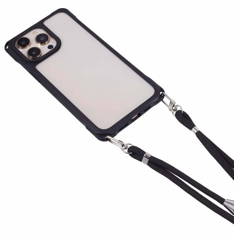 For iPhone 15 Pro Case PC+TPU Shockproof Phone Back Cover with Adjustable Strap