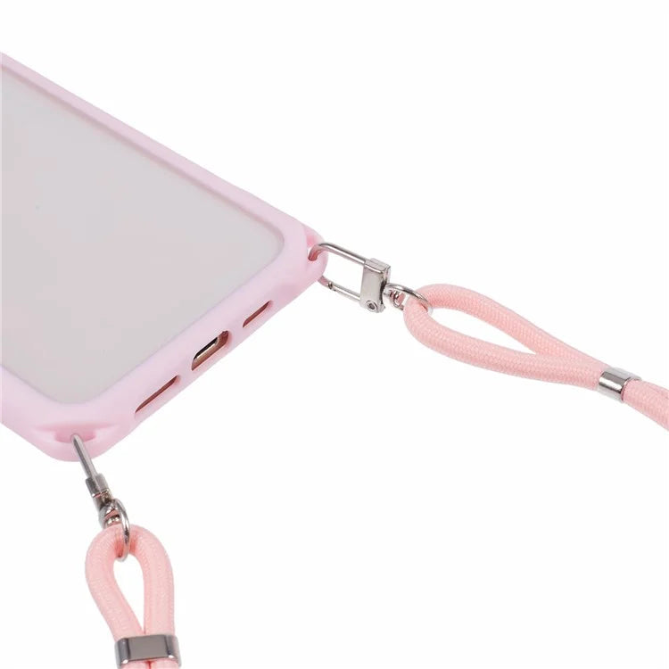For iPhone 15 Pro Case PC+TPU Shockproof Phone Back Cover with Adjustable Strap