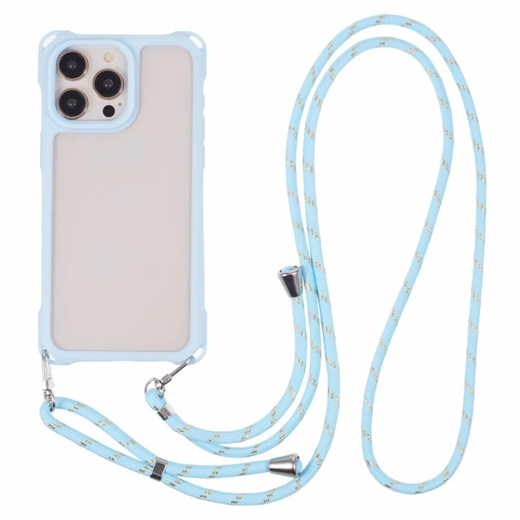 For iPhone 15 Pro Case PC+TPU Shockproof Phone Back Cover with Adjustable Strap