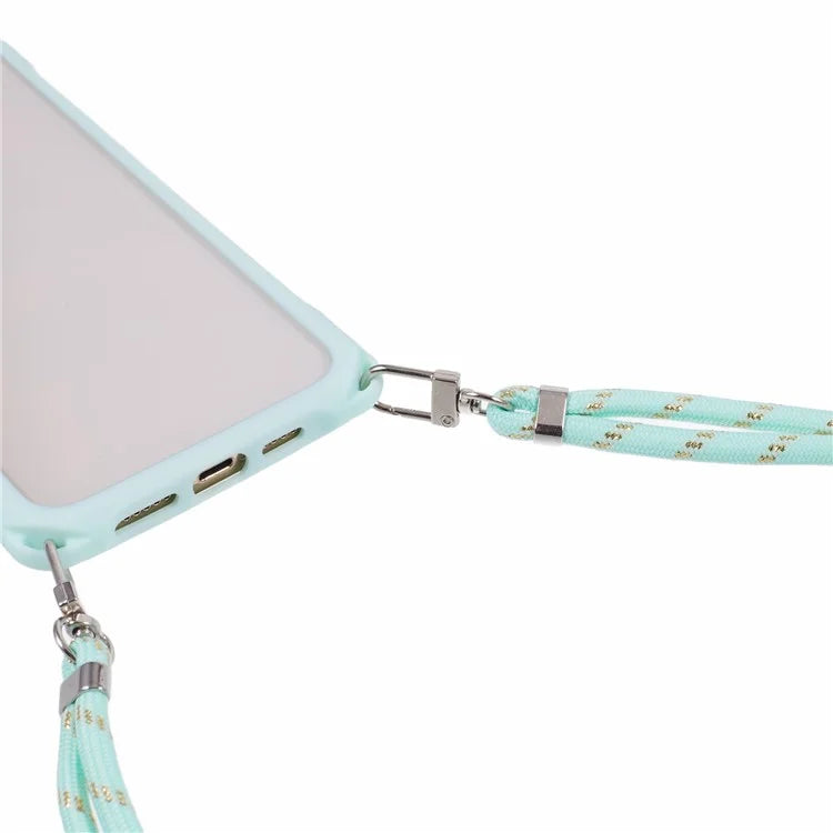 For iPhone 15 Pro Case PC+TPU Shockproof Phone Back Cover with Adjustable Strap