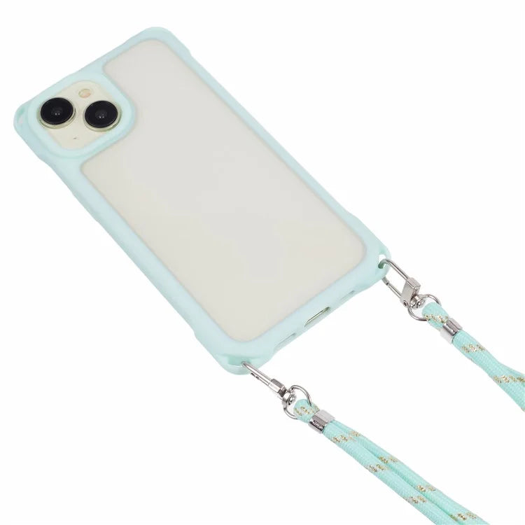 For iPhone 13 Case PC+TPU Shockproof Phone Back Cover with Adjustable Strap