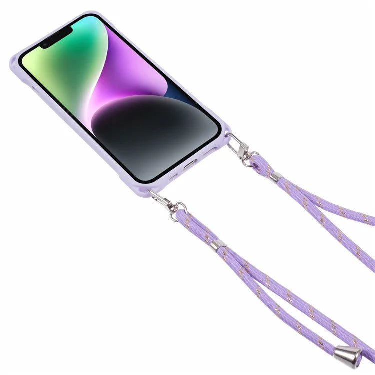 For iPhone 14 Case PC+TPU Shockproof Phone Back Cover with Adjustable Strap