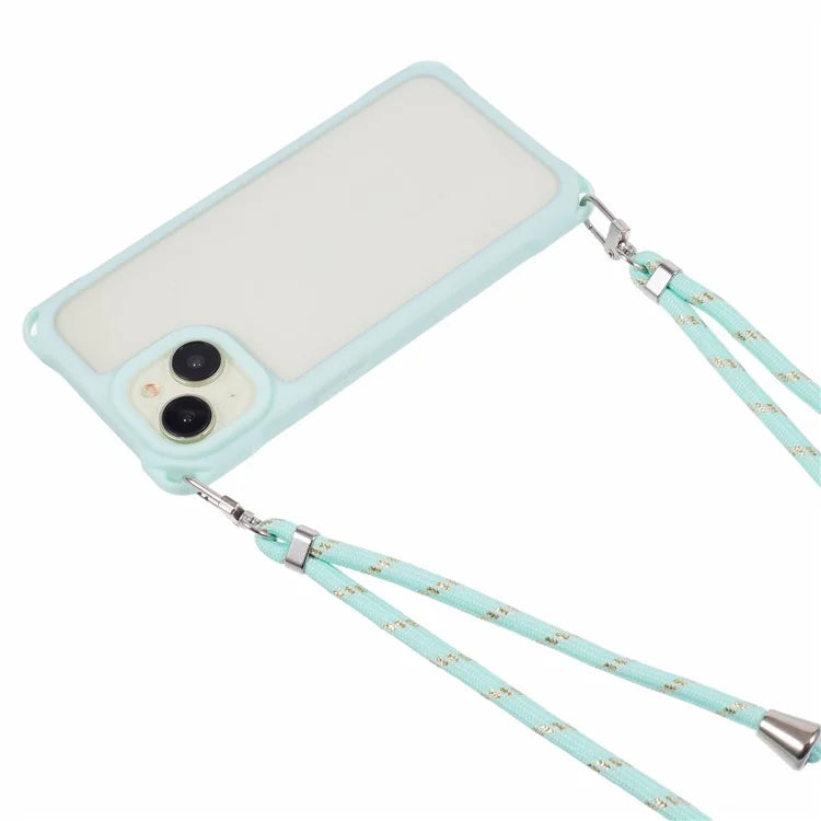 For iPhone 14 Case PC+TPU Shockproof Phone Back Cover with Adjustable Strap