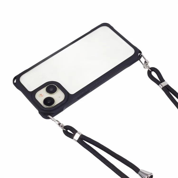 For iPhone 14 Case PC+TPU Shockproof Phone Back Cover with Adjustable Strap