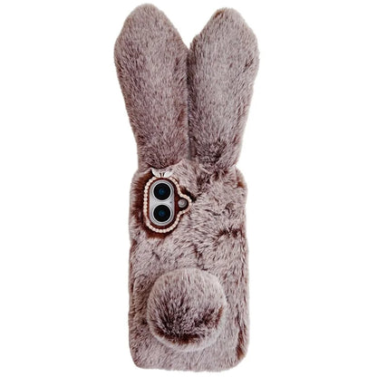 For iPhone 16 Case Bunny Ears Furry Soft Warm TPU Phone Cover
