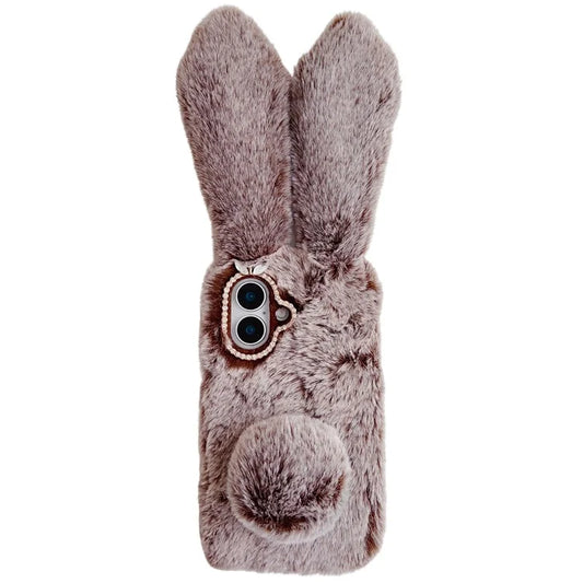 For iPhone 16 Case Bunny Ears Furry Soft Warm TPU Phone Cover