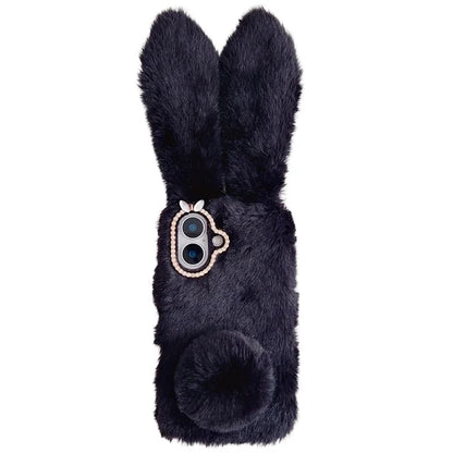 For iPhone 16 Case Bunny Ears Furry Soft Warm TPU Phone Cover