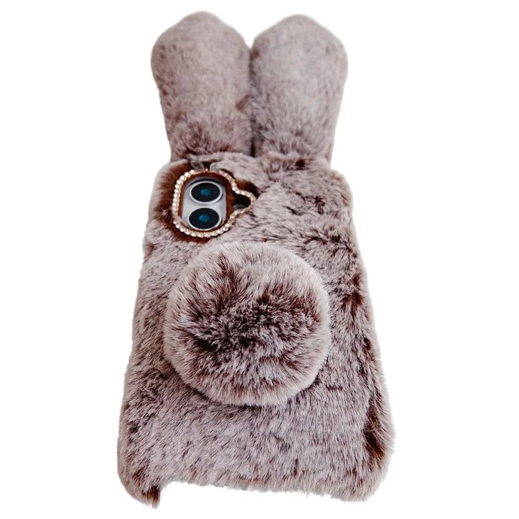 For iPhone 16 Case Bunny Ears Furry Soft Warm TPU Phone Cover