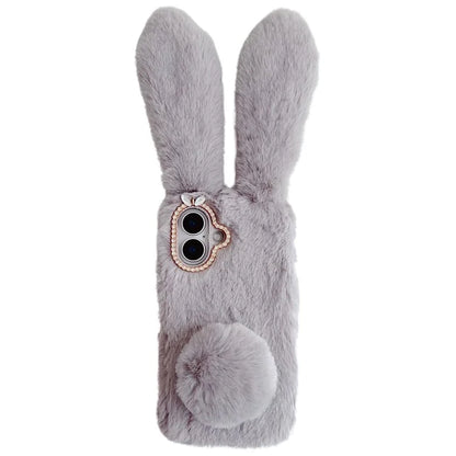 For iPhone 16 Case Bunny Ears Furry Soft Warm TPU Phone Cover