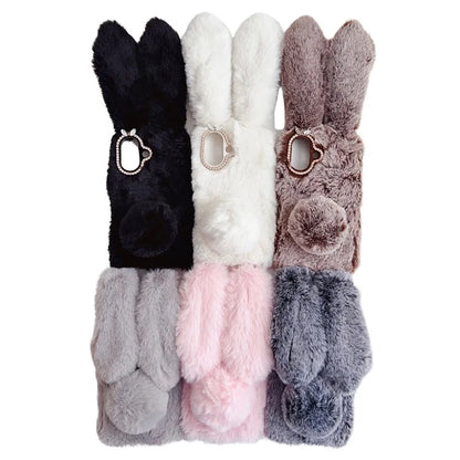 For iPhone 16 Case Bunny Ears Furry Soft Warm TPU Phone Cover