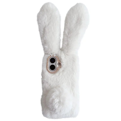 For iPhone 16 Case Bunny Ears Furry Soft Warm TPU Phone Cover