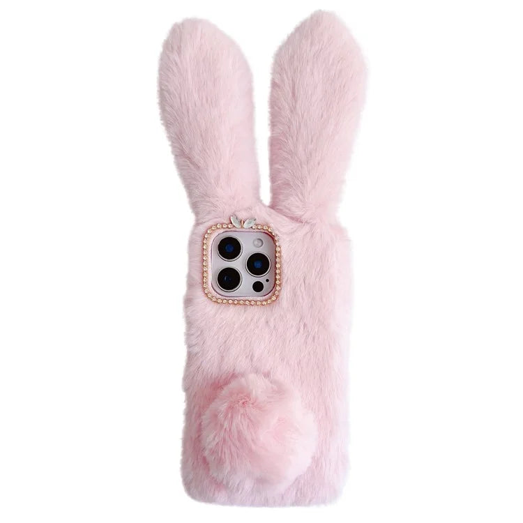 For iPhone 16 Pro Max Case Bunny Ears Furry Soft Warm TPU Phone Cover