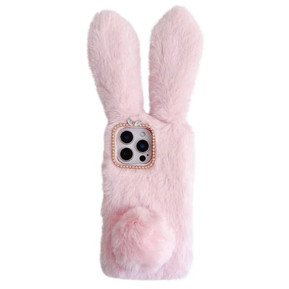 For iPhone 16 Pro Max Case Bunny Ears Furry Soft Warm TPU Phone Cover