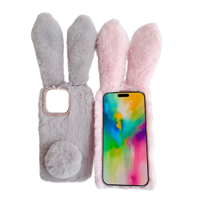 For iPhone 16 Pro Max Case Bunny Ears Furry Soft Warm TPU Phone Cover