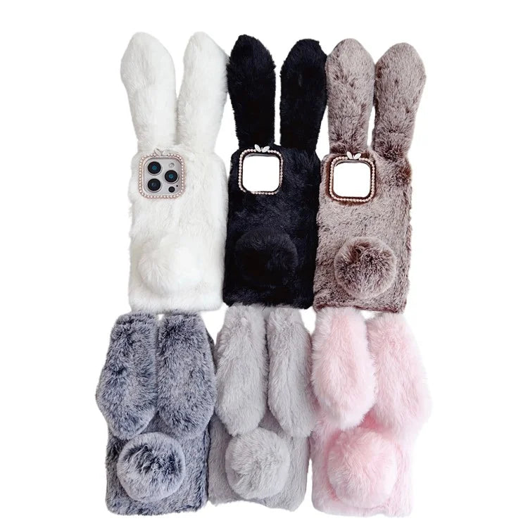 For iPhone 16 Pro Max Case Bunny Ears Furry Soft Warm TPU Phone Cover