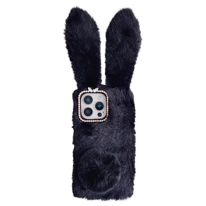 For iPhone 16 Pro Max Case Bunny Ears Furry Soft Warm TPU Phone Cover