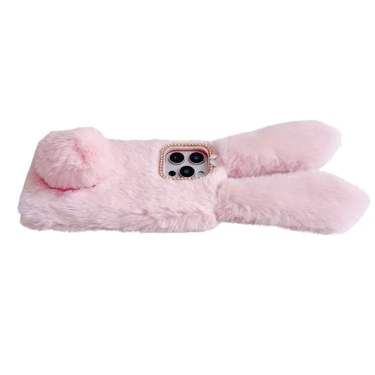 For iPhone 16 Pro Max Case Bunny Ears Furry Soft Warm TPU Phone Cover