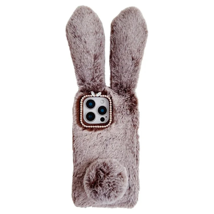 For iPhone 16 Pro Max Case Bunny Ears Furry Soft Warm TPU Phone Cover