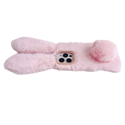 For iPhone 16 Pro Max Case Bunny Ears Furry Soft Warm TPU Phone Cover