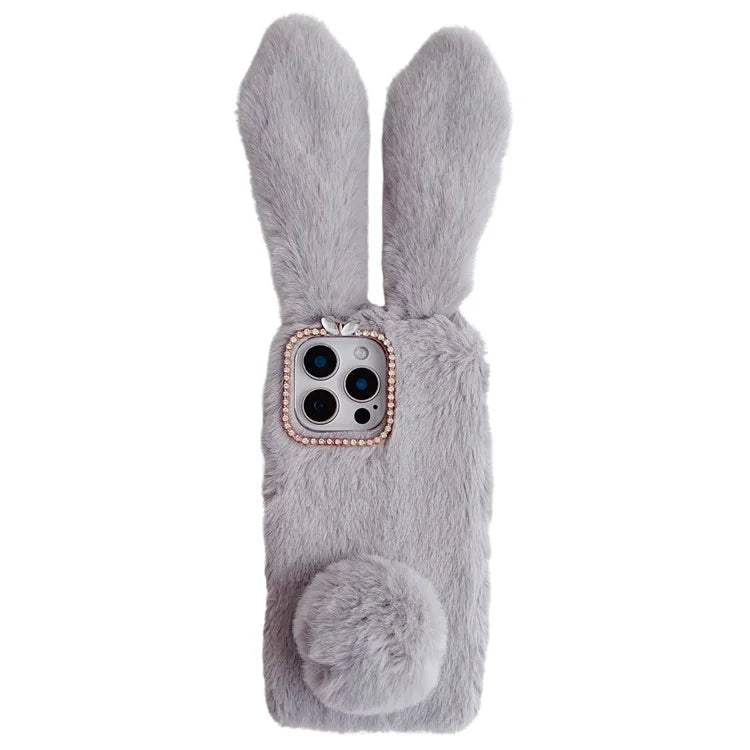 For iPhone 16 Pro Max Case Bunny Ears Furry Soft Warm TPU Phone Cover