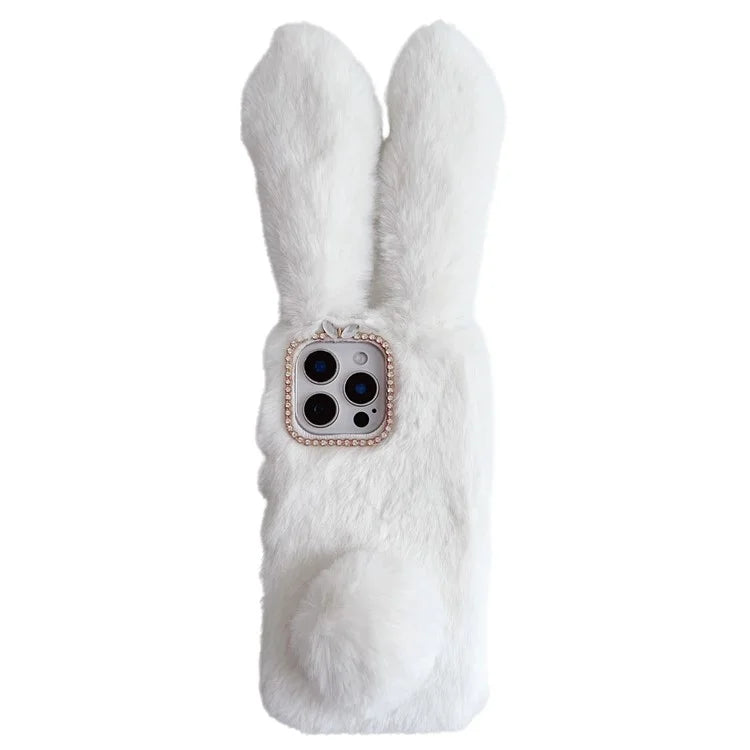 For iPhone 16 Pro Max Case Bunny Ears Furry Soft Warm TPU Phone Cover